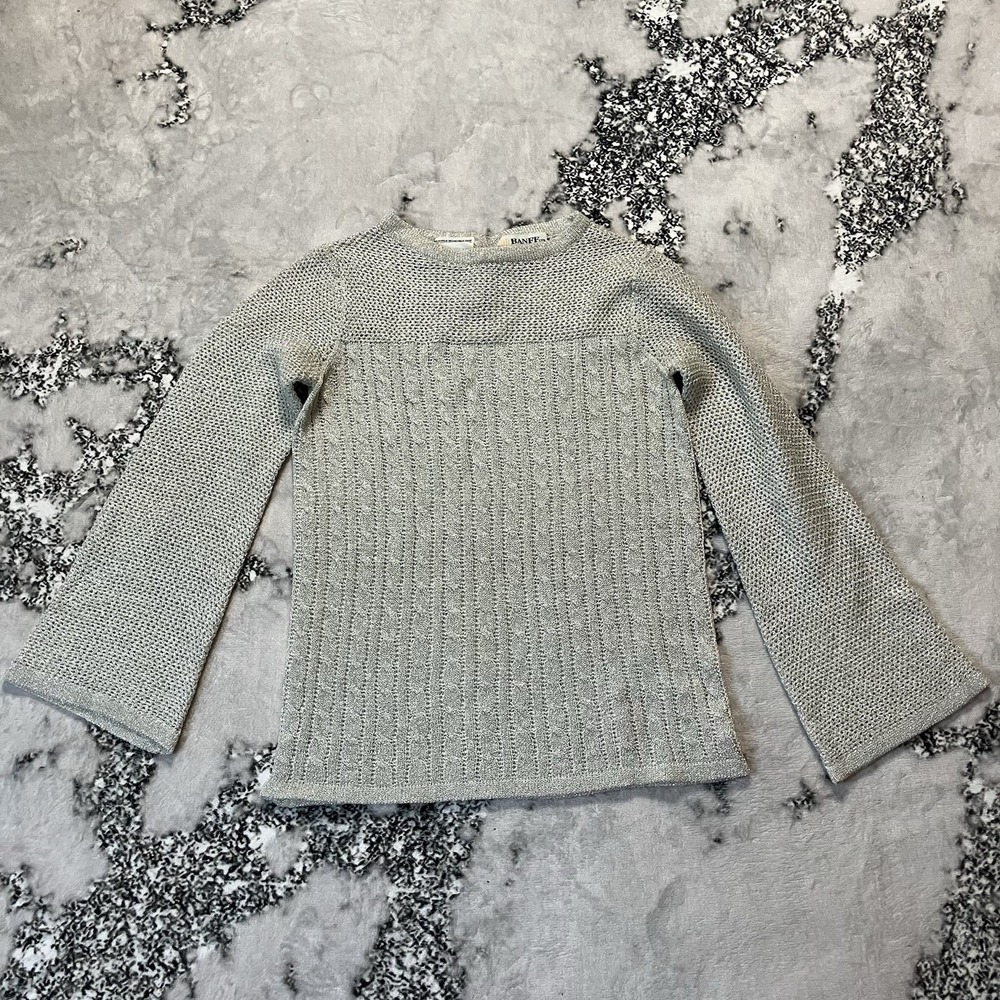 Vtg Saks Fifth‎ Avenue Banff LTD Sweater Womens Sz 12 Silver Bell Sleeve